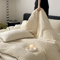 Ensemble de quatre pièces en polaire sculptée simple et épaisse, lumière chaude, luxe, drap de lit en molleton de lait, housse de couette, literie d'automne et d'hiver 2