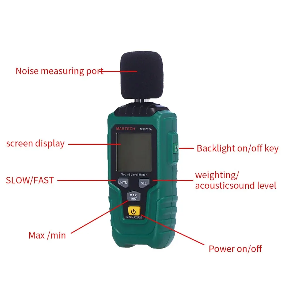 MS6702A Digital Noise Meter Accurate Measurement of Sound Level Handheld Environmental Sound Decibel Detector