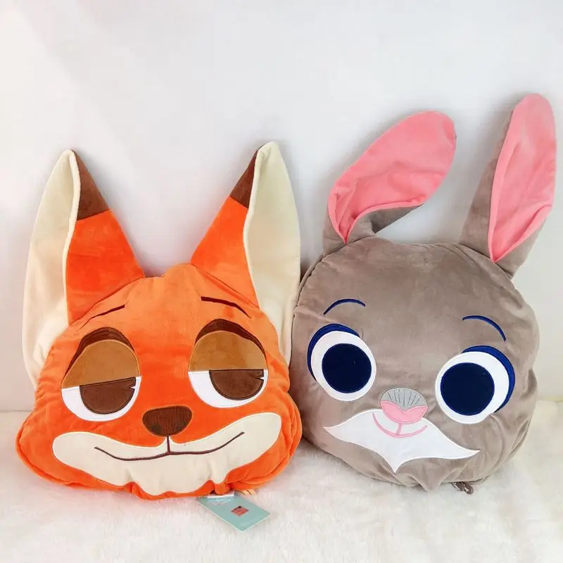 Hot Disney Stitch Plush Pillow Zootopia Dual Use Soft Stuffed Kids Cushion Blanket Nick Air Conditioning Cushion Coral Fleece