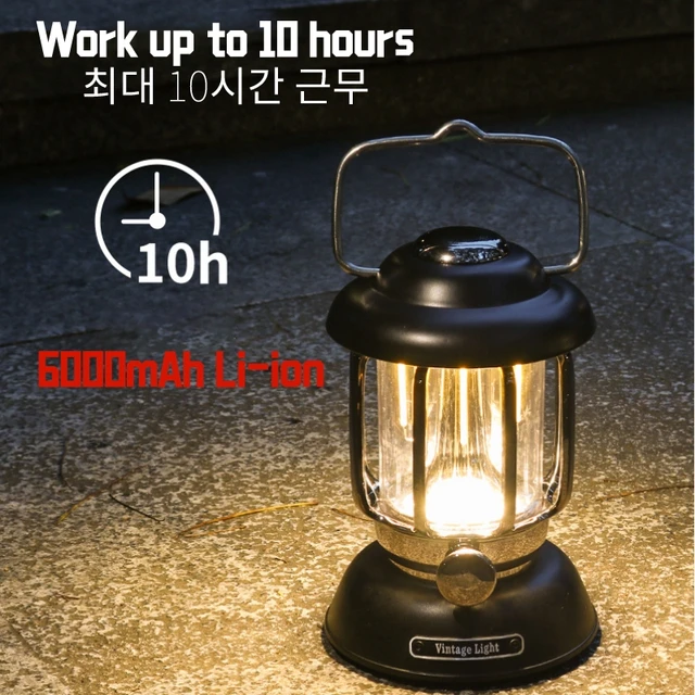 Retro Portable Camping Lantern 6000mAh Outdoor Kerosene Vintage Camp Lamp 3 Lighting Modes Tent Light for Hiking Climbing Yard 2