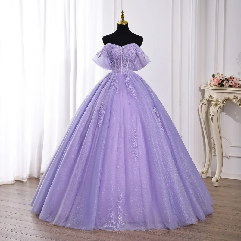 Y&M Lavender Ball Gown Shiny Quinceanera Dresses Vestidos De 15 Anos Sexy Off Shoulder Lace 16th Princess Party Customized