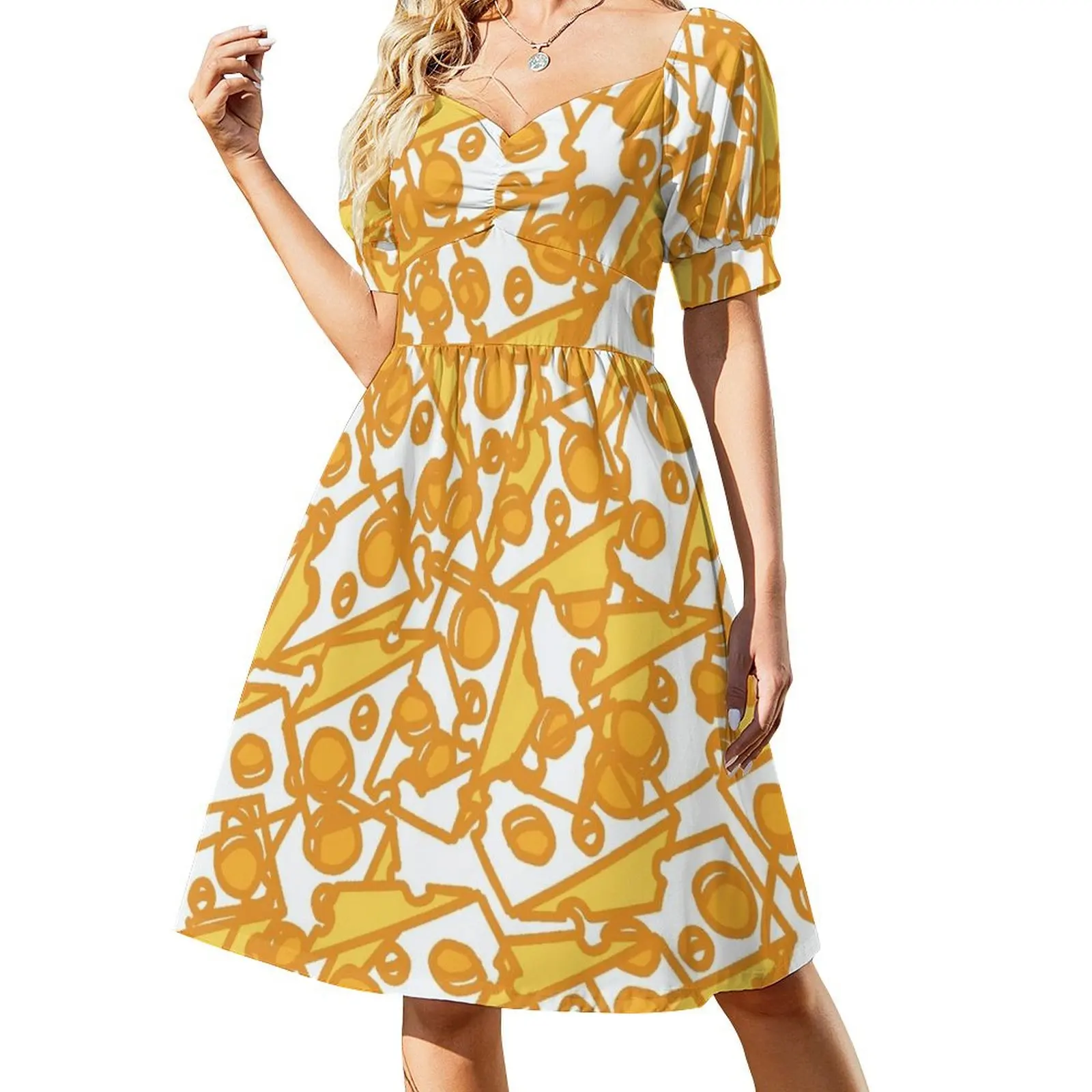 thumbnail image 1 of Vestido de manga corta con cubitos de queso Vestidos de mujer Vestido vintage, 1 of 7