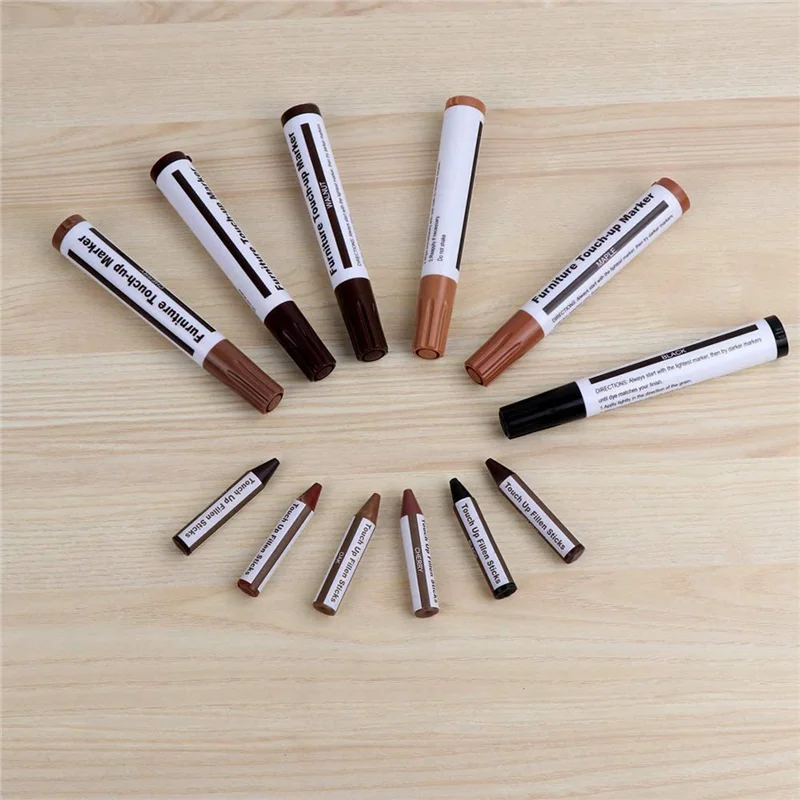 Furniture Repair Kit Wood Markers-Set of 13-Markers and Wax Sticks with Sharpener Kit for Scratches Wood Floors furniture repair markers