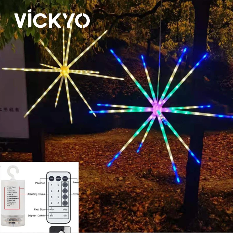 

VICKYO светодиодный 8 режимов синхронизации ярких фейерверков, фонарь для внутреннего и наружного освещения, водонепроницаемые праздничные садовые светильники для украшения двора