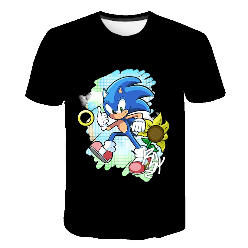 Fashion anime sonic Pattern 3D Printing kid T Shirt Summer Street Trendy Casual Round Neck Short Sleeve Clothing boys girls Tops baby pink cotton t shirt