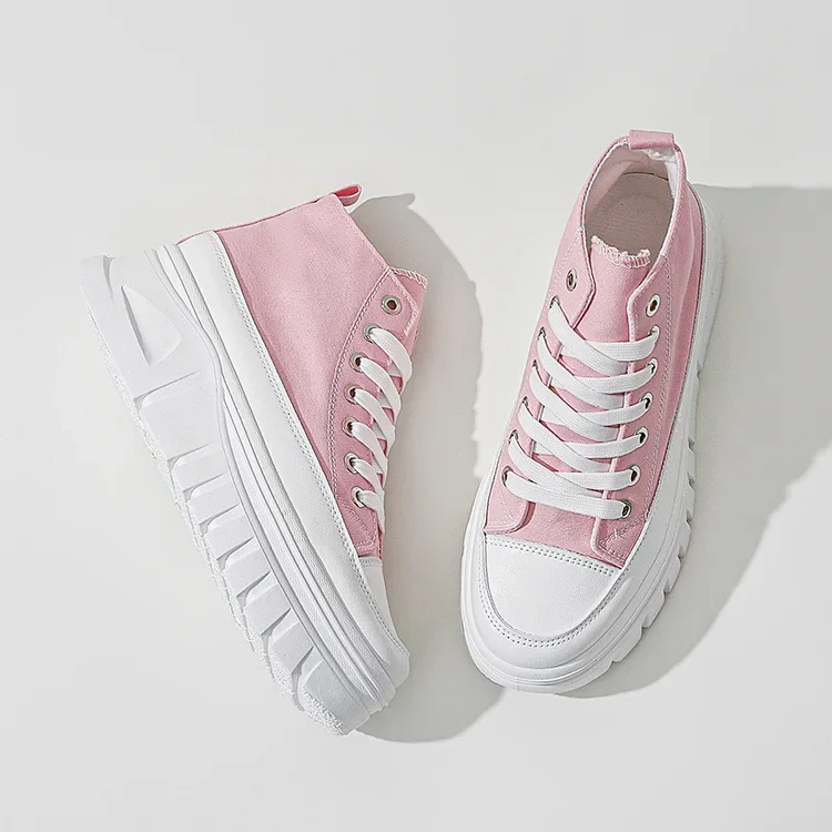 Zapatos de lona a la moda para mujer, zapatos deportivos de suela gruesa y alta para estudiantes, plantilla EVA de verano, superventas transfronteriza