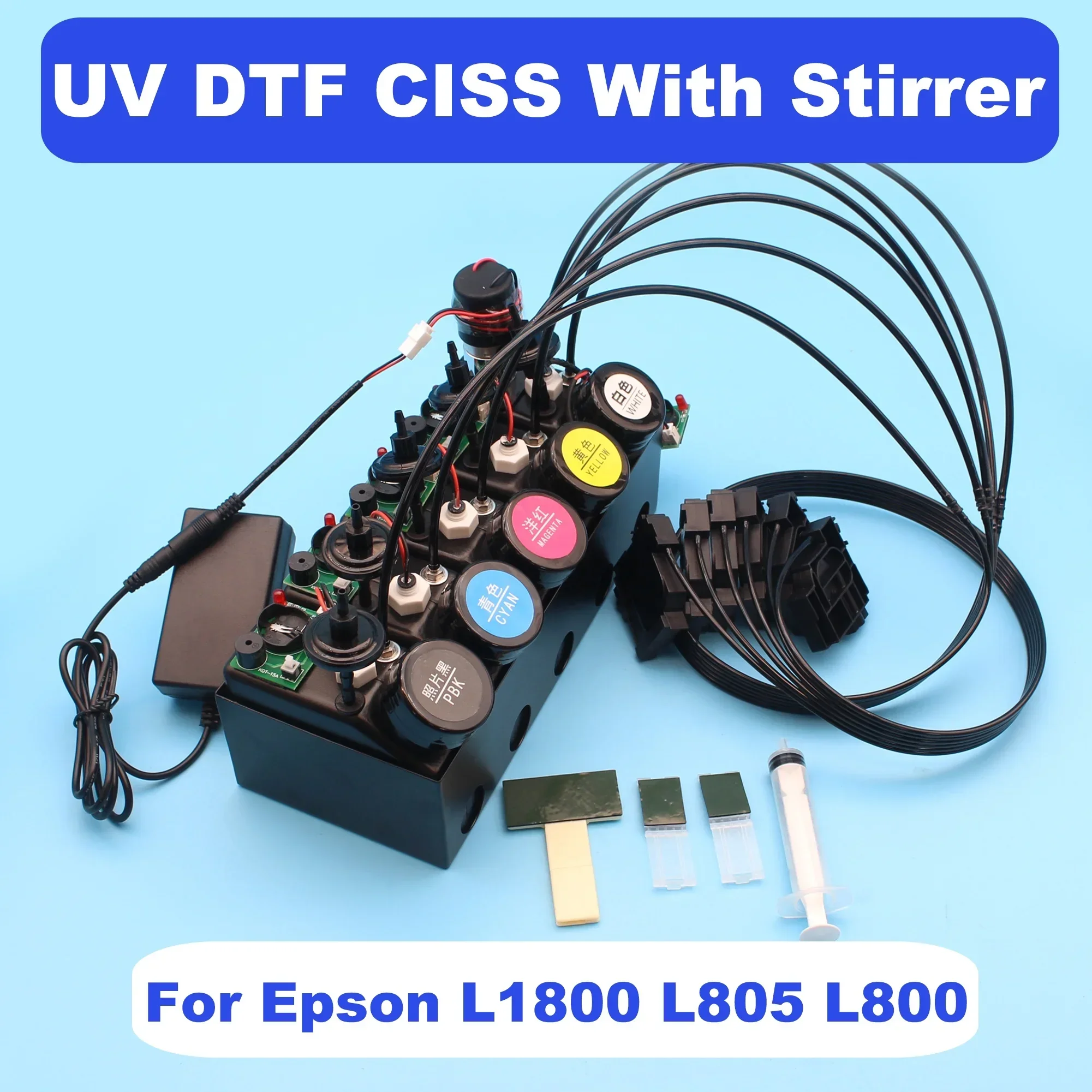 2025n L1800 L805 L800 프린터 수정 UV DTF AB 필름 벌크 잉크 시스템 UV LED 잉크 CISS(교반기 믹서 포함) Epso용 흰색 잉크 탱크