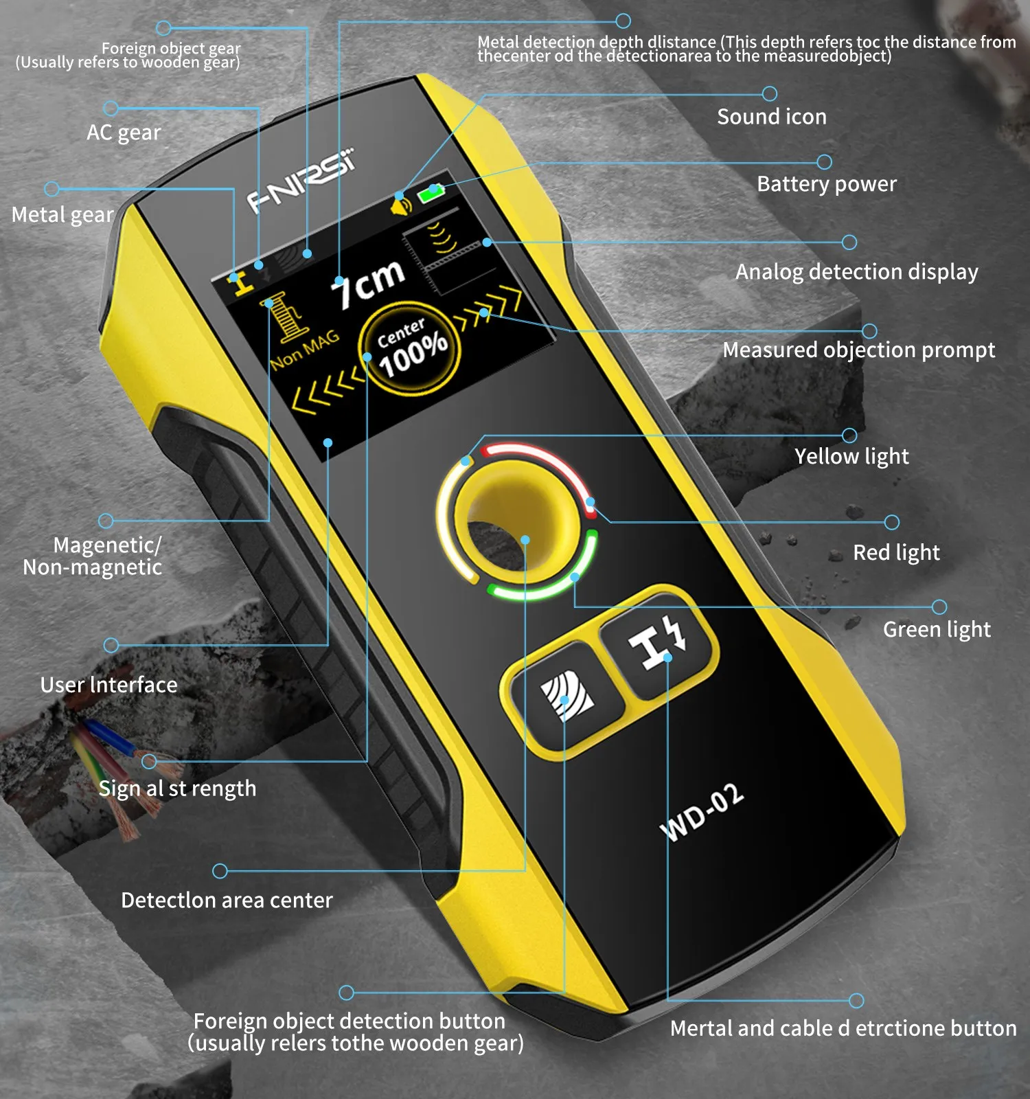 WD-02 Metal Detector Wall Detector Multifunctional With Positioning Hole AC Live