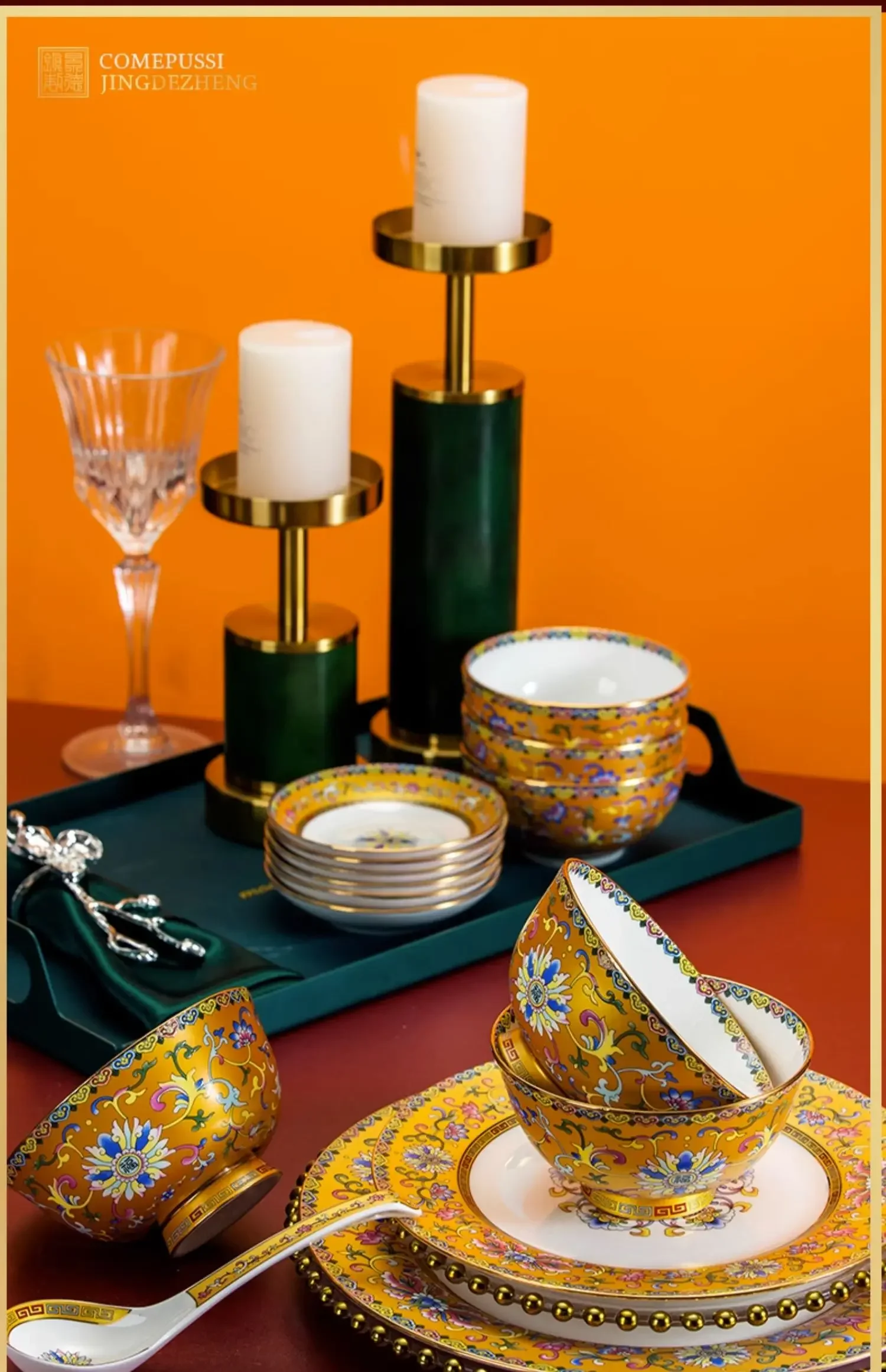 Premium Bone China Dinnerware Set with Enamel Finish-Chinese Style Luxury Enamel Chinese Dinnerware Set