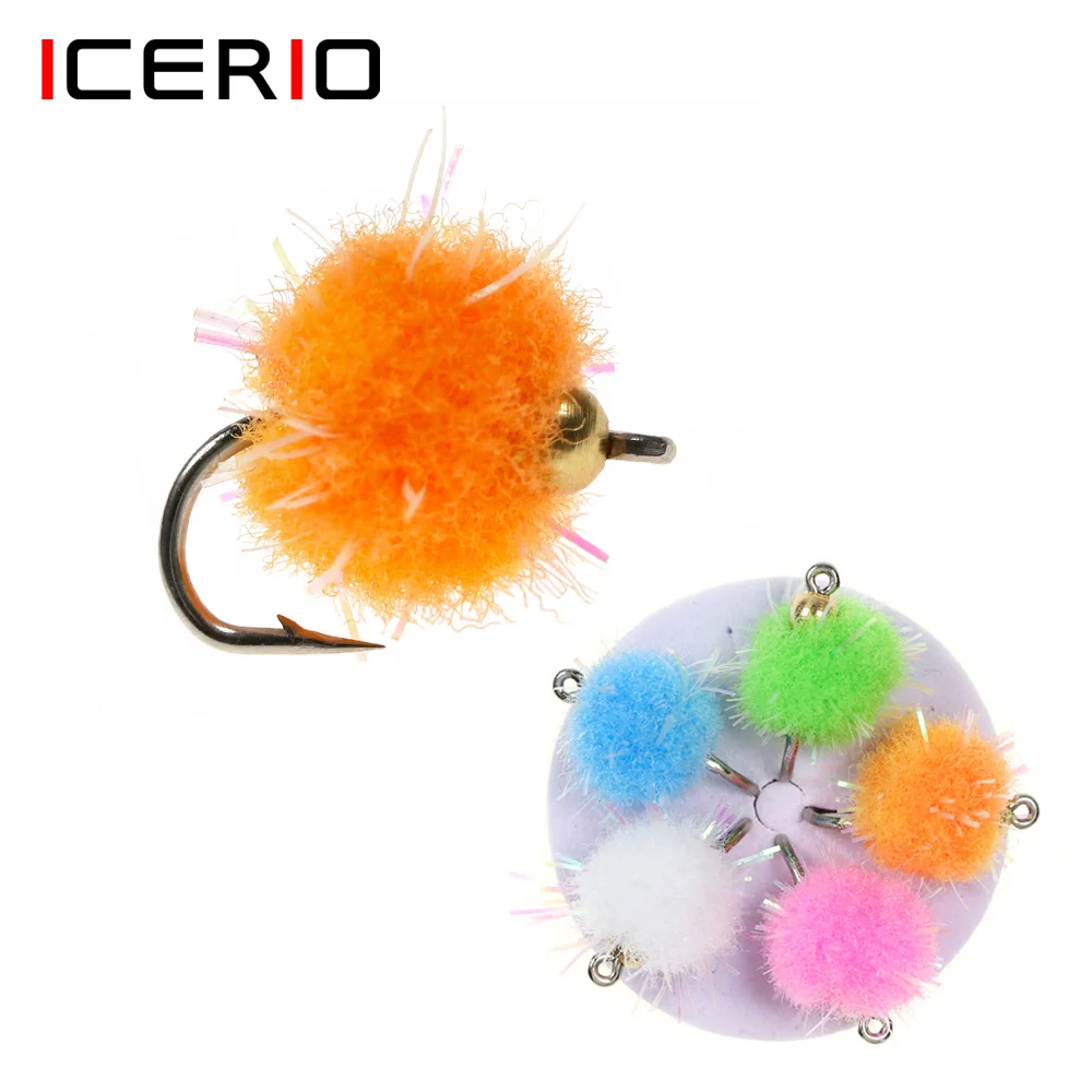 ICERIO 10PCS 12# Mrico Beadhead Egg Flies Sinking Salmon Roe Bait with Ice  Wing Flash Tinsel Trout Grayling Char Fishing Lure
