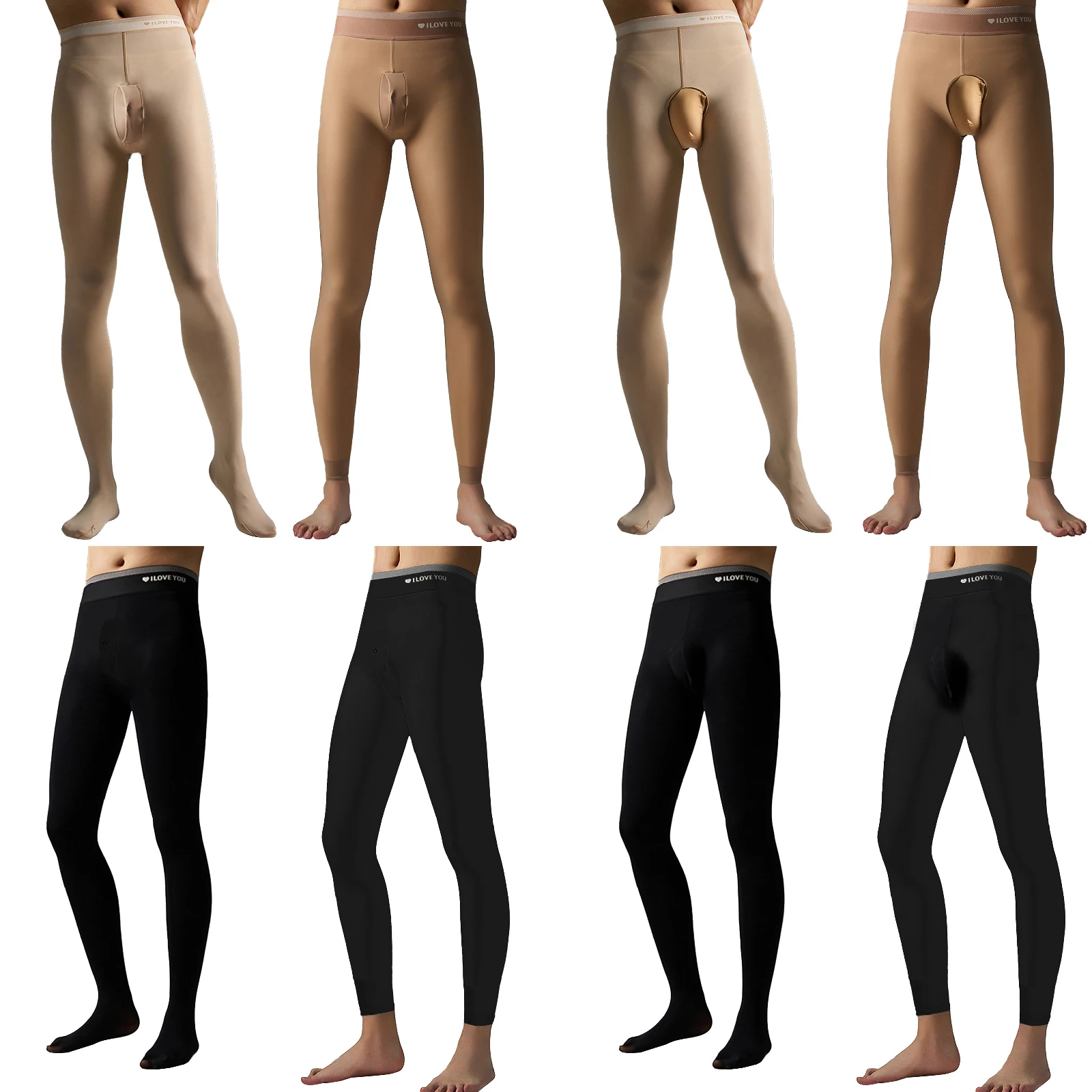 Mens Fleece Lined Thermal Underwear Pants Pantyhose Letter Elastic Waist Silky Leggings Base Layer Bottoms for Cold Weather