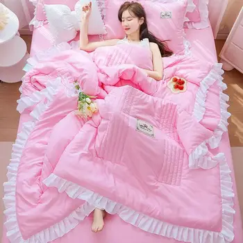 1/3Pc Korean Princess Ruffles Flowers Embroidery Summer Quilt Bedspread on The Bed Quilt Air-conditioning Blanket Bedding Set 1