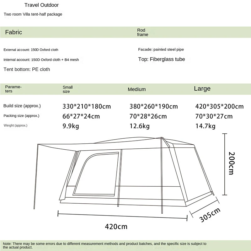 Double Rainproof Outdoor Tent, 2 Rooms and 1 Hall 6