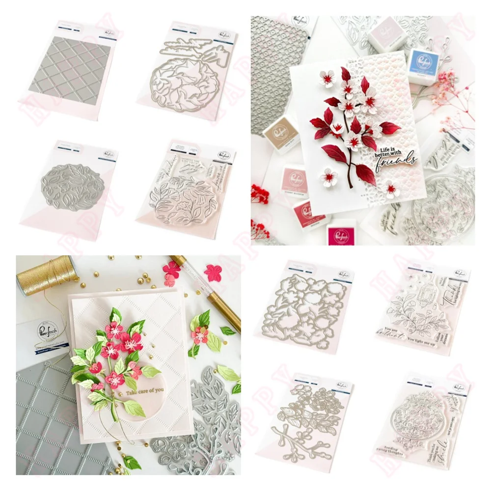 해피 바이브 벚꽃 레이어링 스텐실용 퓨어 조이 핫 포일 금속 커팅 다이, DIY..