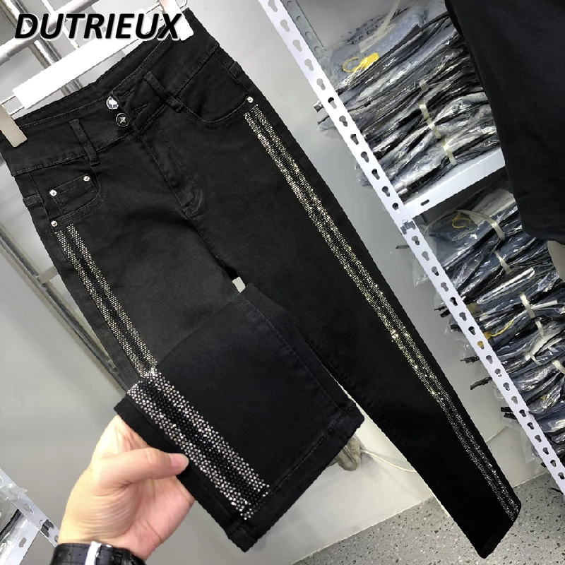 

Женские узкие джинсы Harajuku, черные эластичные облегающие джинсы с завышенной талией, брюки-карандаш, осень 2023