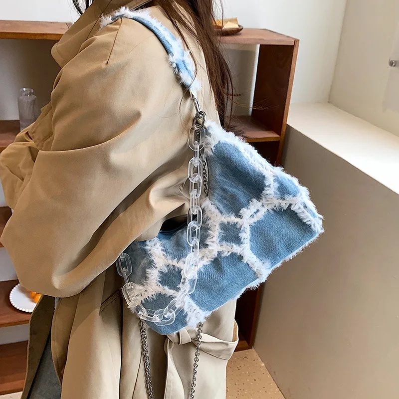 Casual Denim Women Crossbody Bag Double zipper female Shoulder Bag Quality canvas Ladies handbags Travel bags blue bolsa