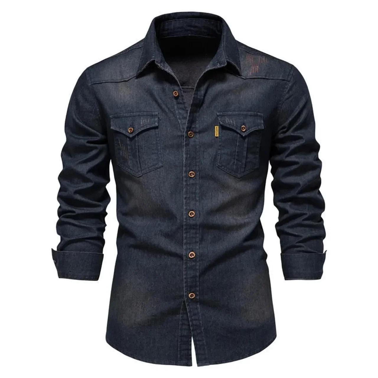 Customizable Cotton Long Sleeve Denim Shirts Casual Solid Color Pocket for Men denim shirt long sleeved shirt
