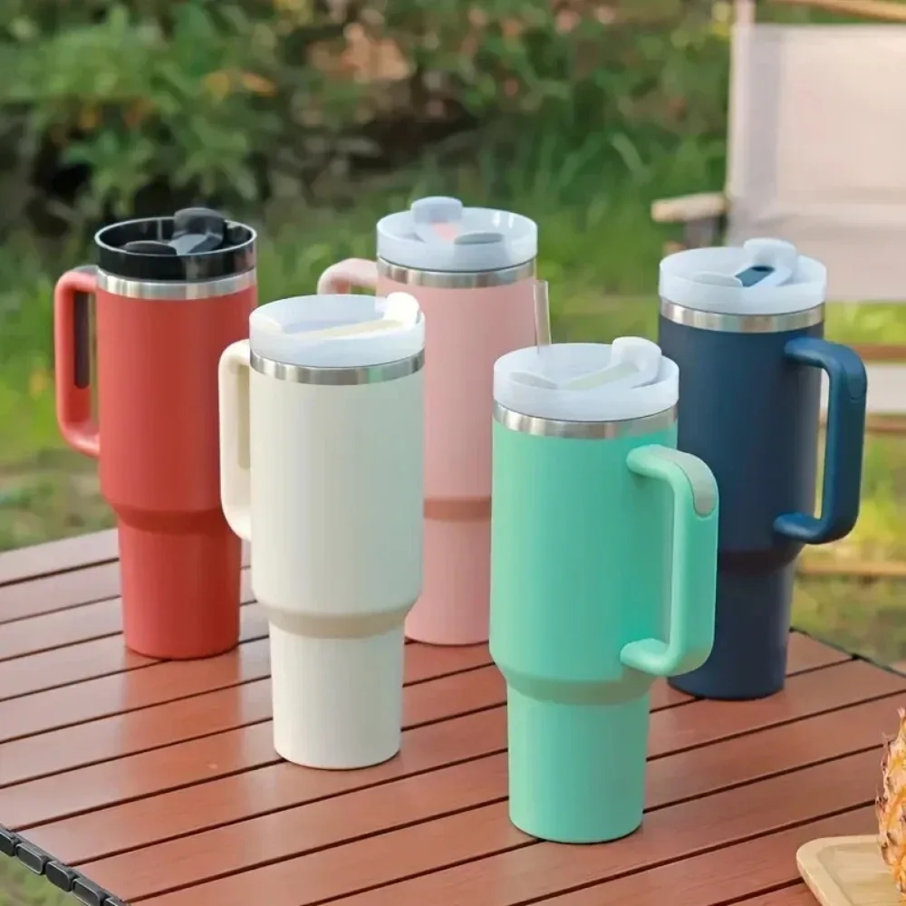40oz 304 Stainless Steel Insulated Car Cup Cold Hot Water Bottle Thermal Coffee Mugs Vacuum Flask Handle Straw For Sport