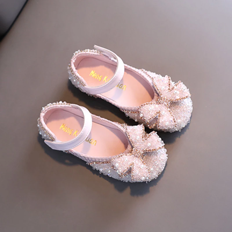 Children's Leather Shoes Shallow Princess Shoes for Girls Fashion Pearl Elegant Kid Mary Jane Shoes for Party Wedding Flat Shoes