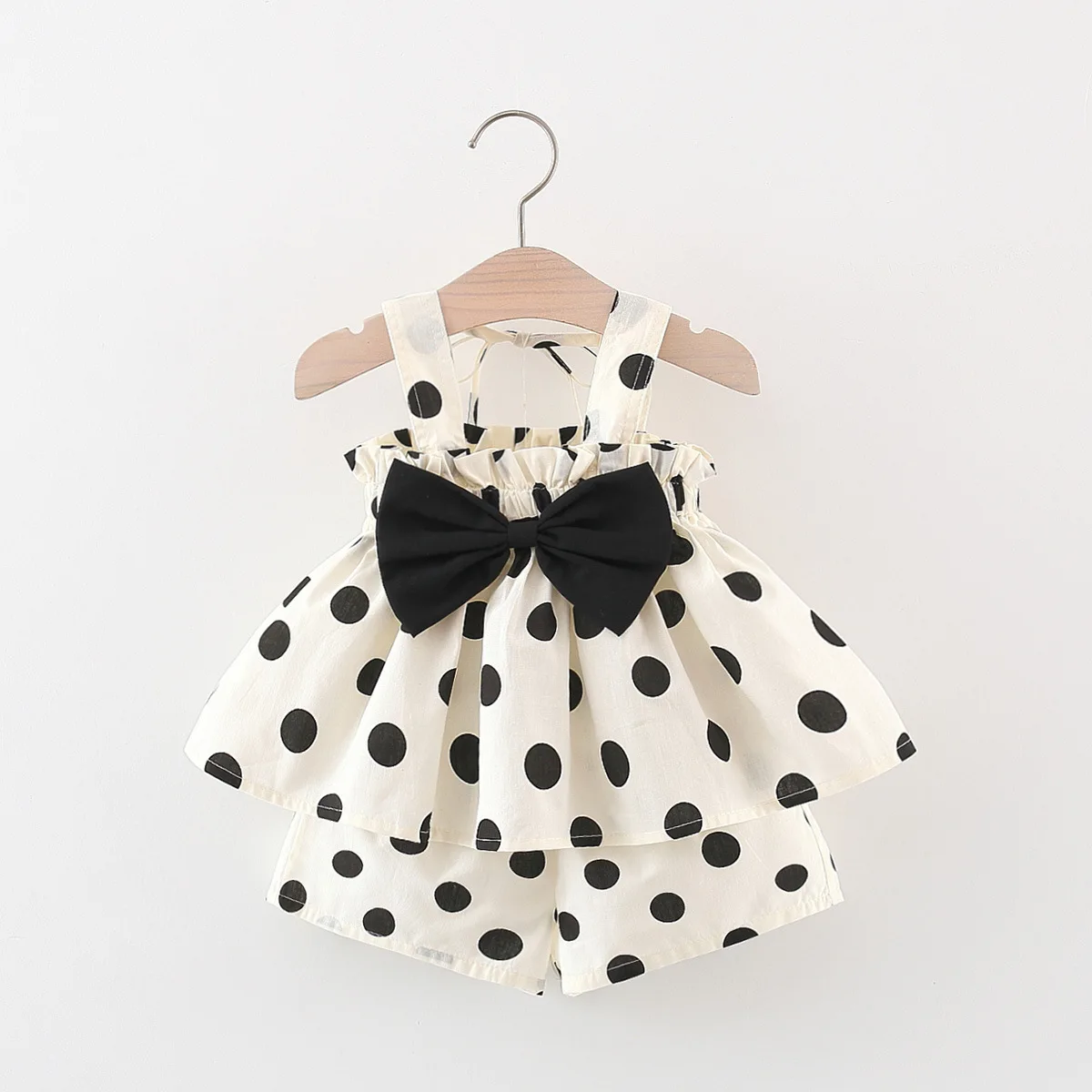 Girls Beach Vacation Clothes Bow Suspender Tops and Shorts Polka Dot Pattern 2pc Set Summer Baby Girl Korean Style Set 1