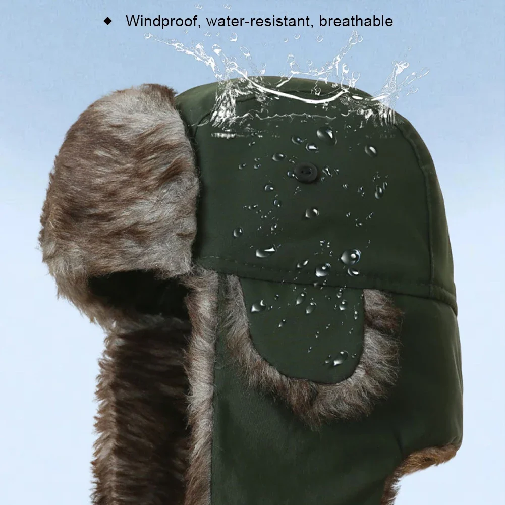 Men's Winter Trapper Aviator Trooper Earflap Warm Russian Waterproof Ski Hat Cap Russian Warm Ear Protectors Hats Cycling Caps