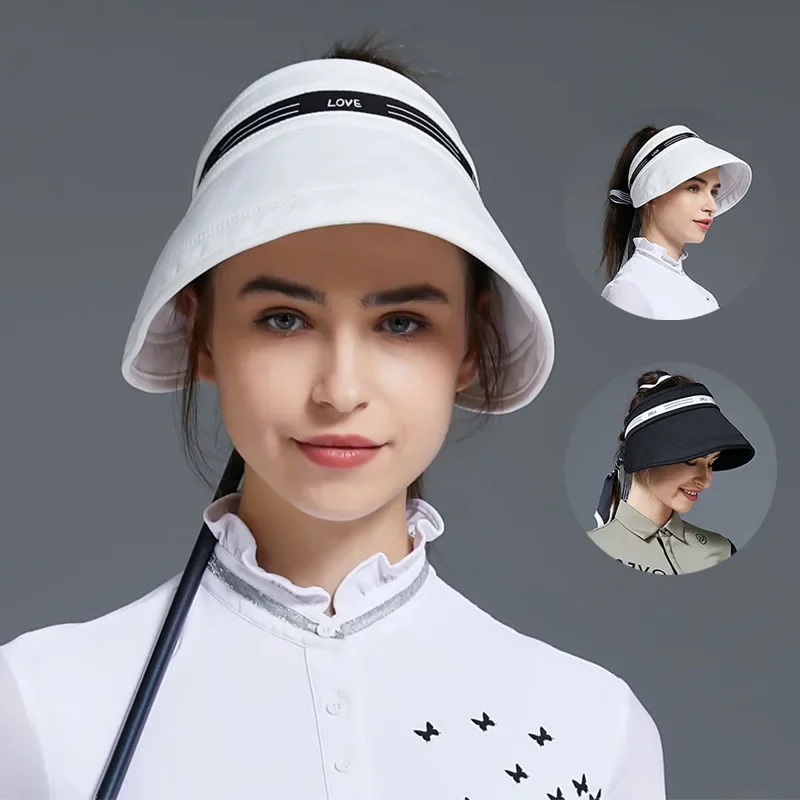Love Golf Lady Breathable Fitness Bucket Hats UV-proof Golf Caps Women Anti-UV Portable Empty Top Hat Large Brim Fisherman Caps
