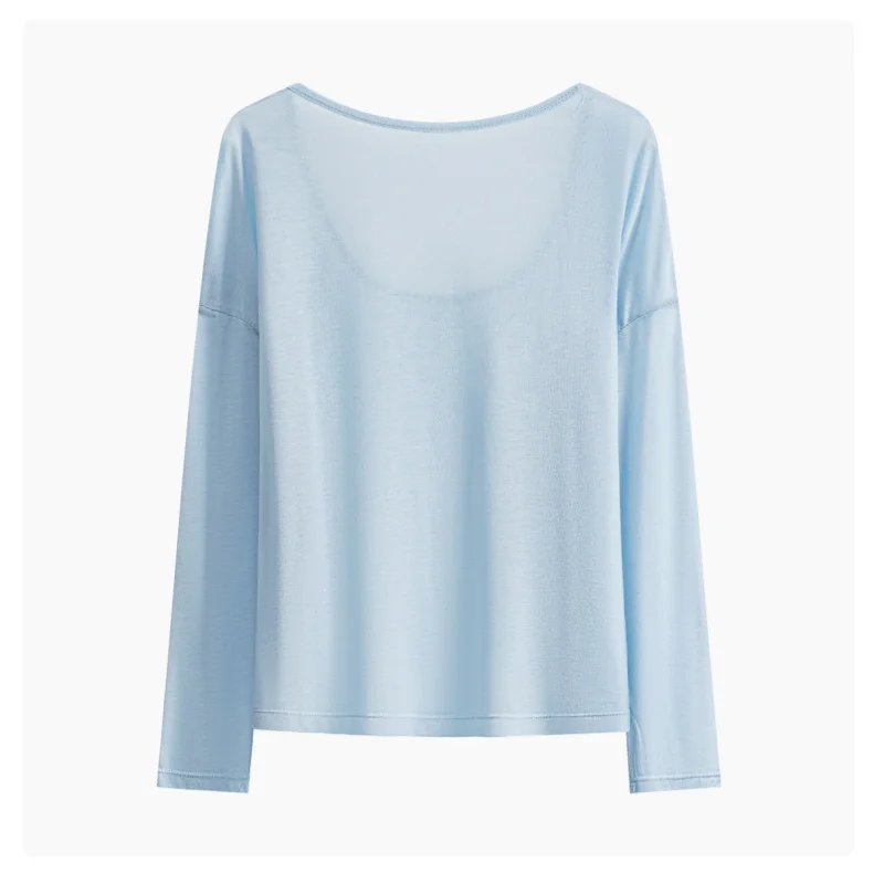 DRUR Ballett-Pilates-Yoga-Top für Damen mit tiefem U-Ausschnitt, langen Ärmeln, dünnes Workout-Shirt, Blusen, Sonnenschutz-Überzug für Damen – Detail 6