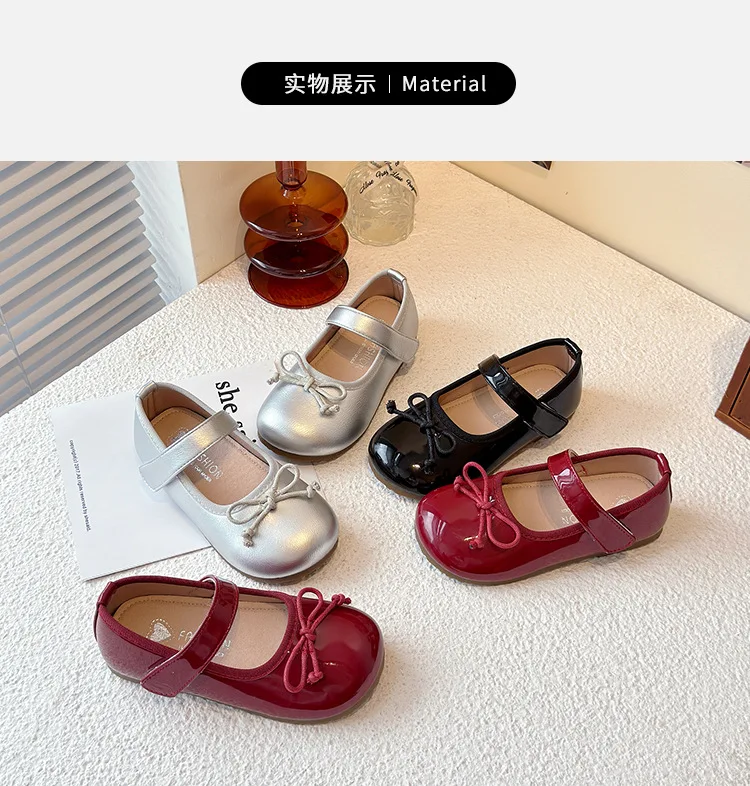 Mädchen Prinzessin Schuhe Frühling Herbst Neue Mode Bogen PU Leder Loafer Nicht-slip Schule Student Loafer Wohnungen – Detail 3