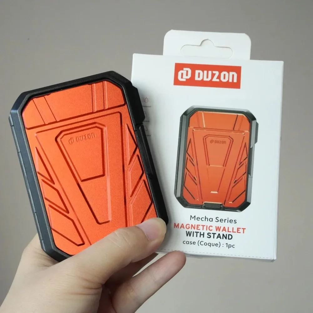 DUZON Armor Hard Magnetic Wallet with Adjustable Metal Kickstand and Detachable Snap-on Card Holder