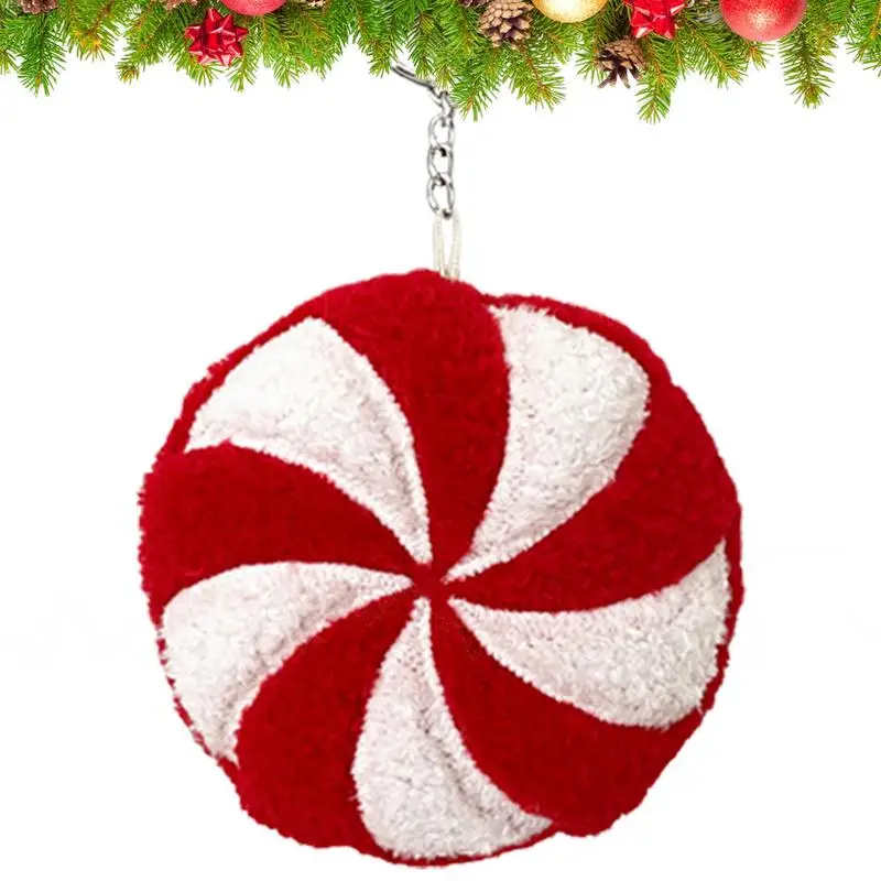 

Christmas Candy Cane Keychain Cute Plush Peppermint Candy Keyring 3D Candy Christmas Accessories Gift For Girls Women Schoolbag