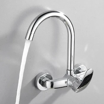 Rubinetto da cucina caldo e freddo Lavabo nel lavandino a parete Balcone Rubinetto per bagno con valvola acqua mista interamente in rame Maniglia singola 1