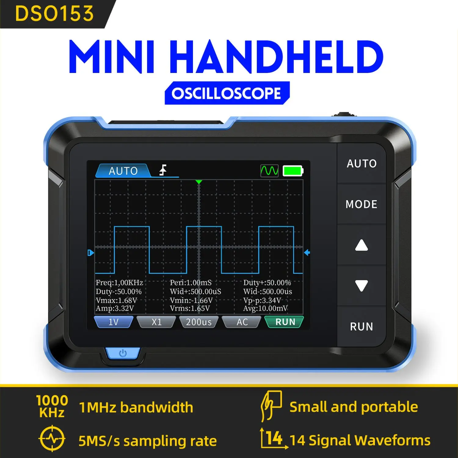 FNIRSI DSO152 DSO153 Mini Handheld Digital Oscilloscope 2.5MSa/s 200KHz Analog Bandwidth 800VPP Support Firmware Upgrade PWM 2