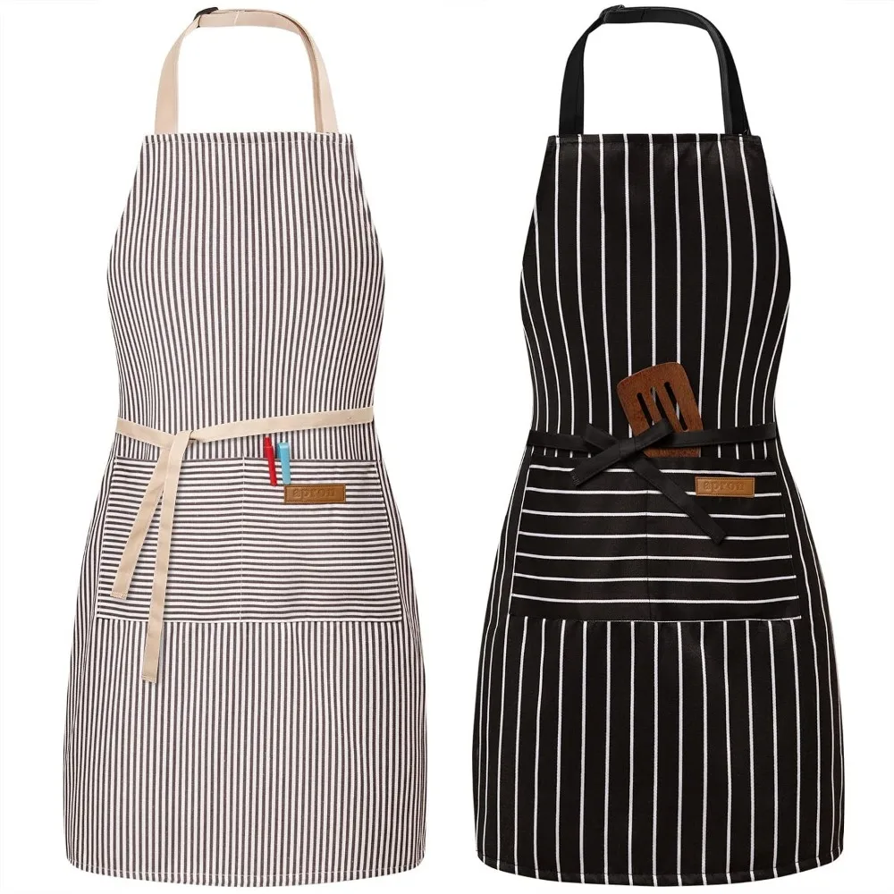 2 Pack Adjustable Bib Apron with Pockets – Chef and Kitchen Aprons for Women and Men