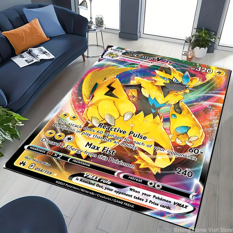 Floor Mat Decorative Carpet Non Slip Carpet Anti Skid Flooring Japanese Anime Pokemon Pikachu Card Pattern Carpet Large Area Rugs for Bedroom Home Decoration Anti Slip Chair Lounge Floor Mat