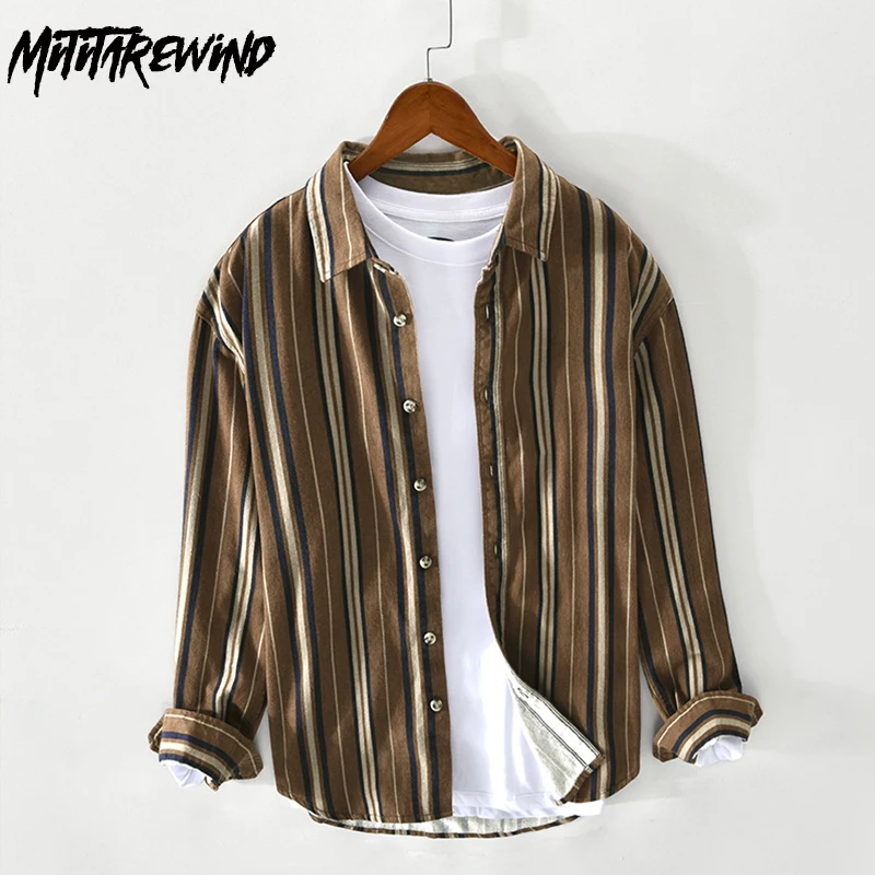 

Рубашка мужская в полоску, Повседневная блуза из чистого хлопка, с длинным рукавом, свободного покроя, молодежная модная винтажная одежда, весна-лето