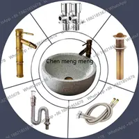 อ่างล้างหน้าแบบตั้งพื้นสำหรับระเบียงกลางแจ้ง สไตล์ย้อนยุค ดีไซน์สร้างสรรค์ ผิวแบบฝ้า ลายหินเทียม พร้อมก๊อกน้ำ 4