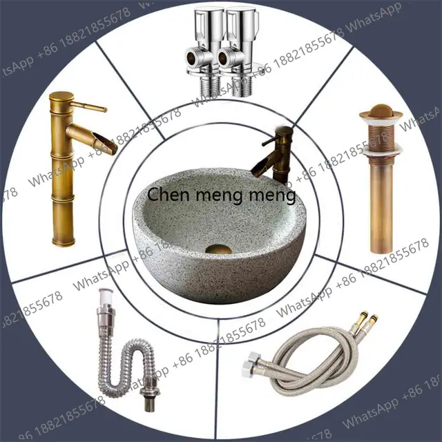 อ่างล้างหน้าแบบตั้งพื้นสำหรับระเบียงกลางแจ้ง สไตล์ย้อนยุค ดีไซน์สร้างสรรค์ ผิวแบบฝ้า ลายหินเทียม พร้อมก๊อกน้ำ 4