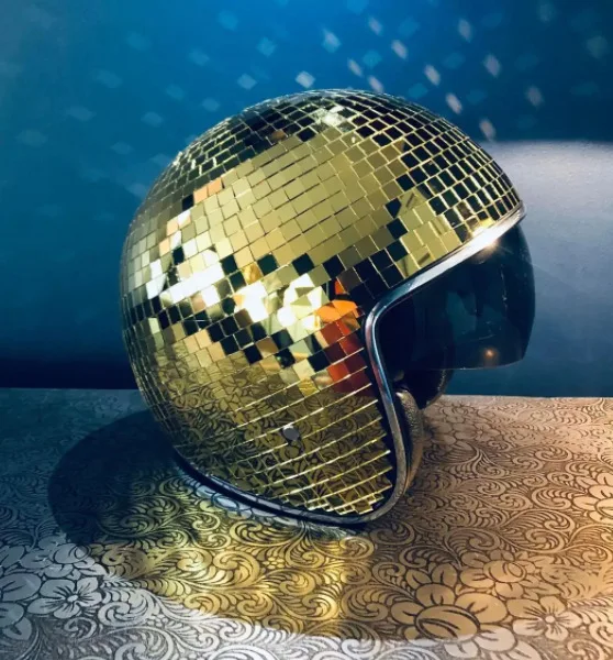 Disco Ball Helm mit versenkbarem Visier Glitzer Spiegel Glas Disco