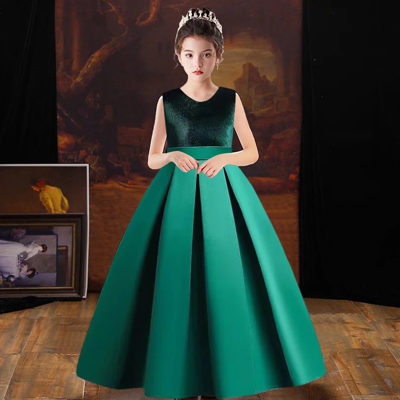 

Children's New Velvet Big Bow V-Neck Piano Performance Dress Girl Princess Dress High end Host Banquet Show Evening Dress