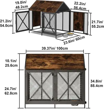Dog Crate Furniture, Dog Kennels with Storage, Heavy Duty House Style Dog Pet Home with Two Doors Carpet and Bowls, Re 6