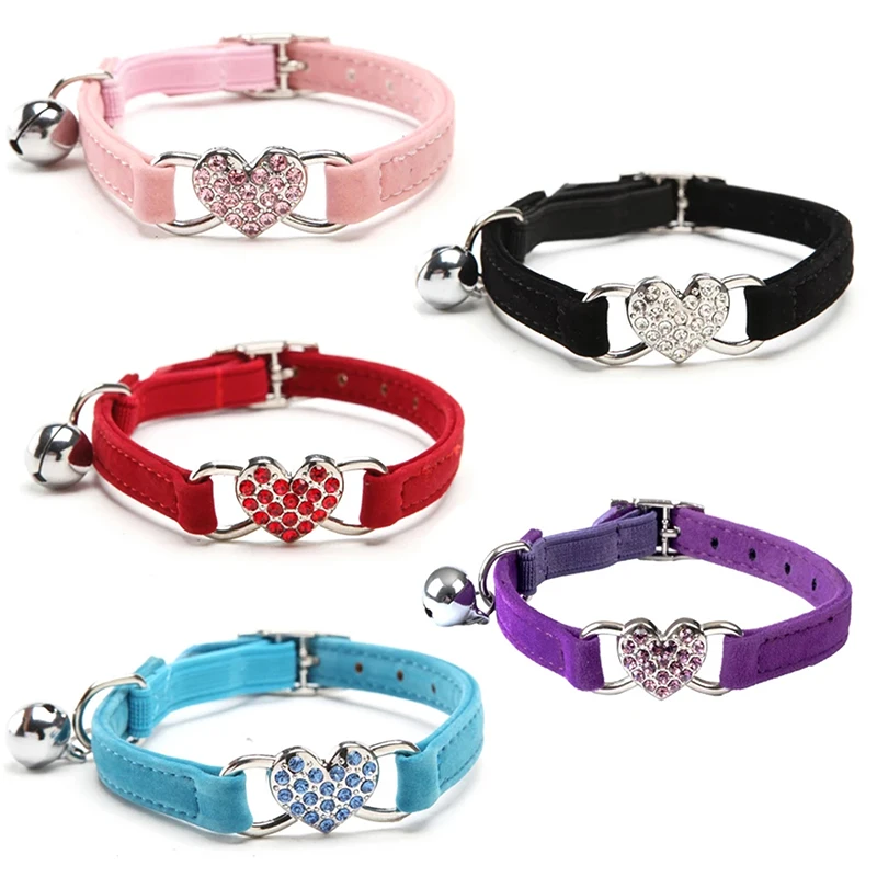 Heart Charm And Bell Cat Collar Safety Elastic Adjustable With Soft Velvet Material 8 Colors Pet Product Small Dog Collar New Heart Charm And Bell Cat Collar Safety Elastic Adjustable With Soft Velvet Material 8 Colors Pet Product Small Dog Collar New