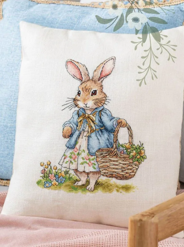 Rabbit Picking Flowers 27-31 Canvas Cross Stitch Embroidery Set Hobby Magic Room Decor Design