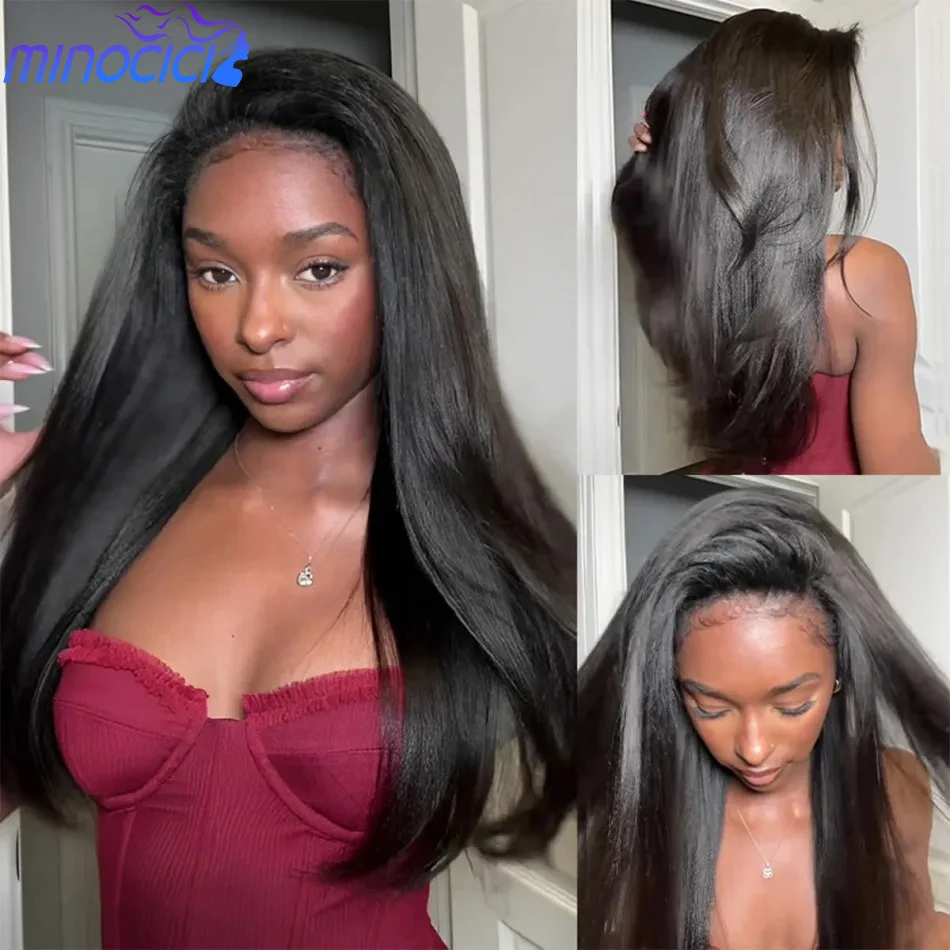 Kinky Straight Half Wigs Human Hair With Drawstring Glueless Wigs 250 Density 3 IN 1 Half Wigs Flip Kinky Straight Half Wig 40In 1