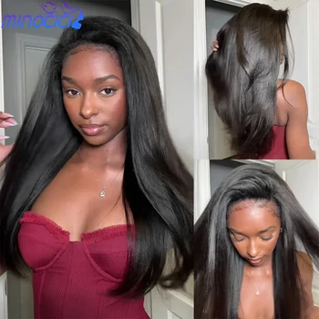 Kinky Straight Half Wigs Human Hair With Drawstring Glueless Wigs 250 Density 3 IN 1 Half Wigs Flip Kinky Straight Half Wig 40In 1