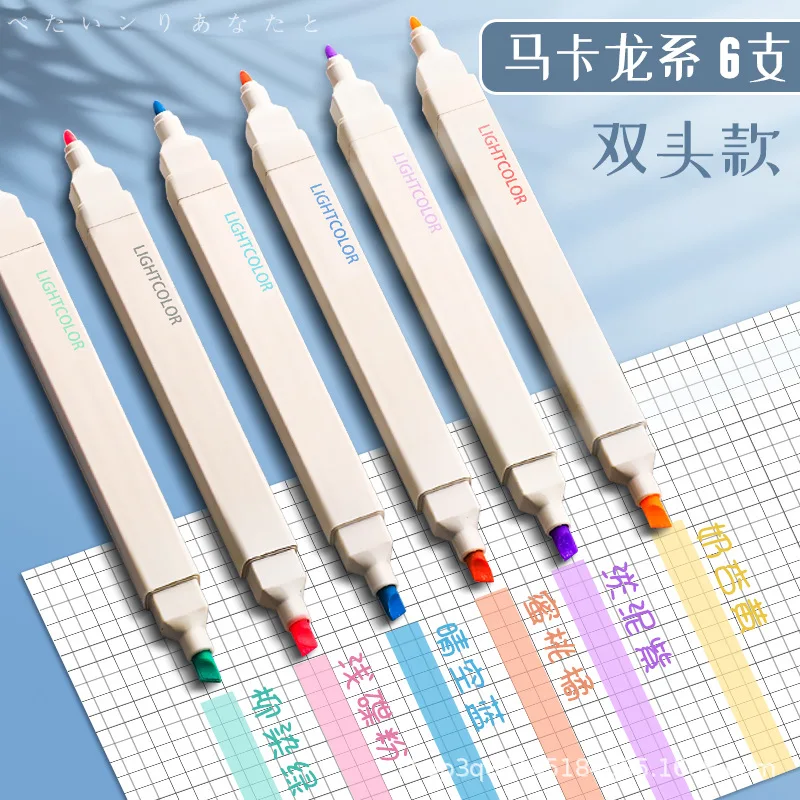 Highlighter Fluorescent Pens 6Pcs Aesthetic Double Headed Pastel color Highlighters Stationary Supplies Drawing Marker Pen highlighter pen marker pen highlighter marker