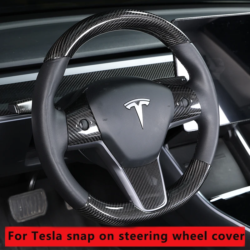 

Real Carbon Fiber Steering Wheel Cover For 2017-2023 Tesla Model 3 Y Snap-in Covers Car Interior Modification Decoration