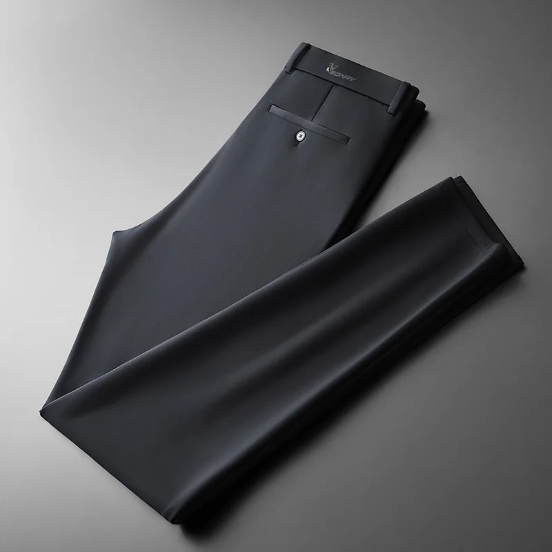 

Men Pants 2022 Autumn and Winter New Business Casual Solid Color Suit Pants Mid Straight Elastic Pants Men Clothing