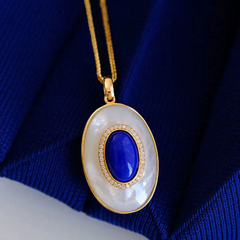 KINSHU GEMS - Colgante Chapado En Oro Con Lapislázuli De 7,25 Ratti Y 6,25 Quilates, Certificado Natural, Suelto, Para Hombres Y Mujeres, Piedra Preciosa Suelta Chapada En Oro, Lapislázuli