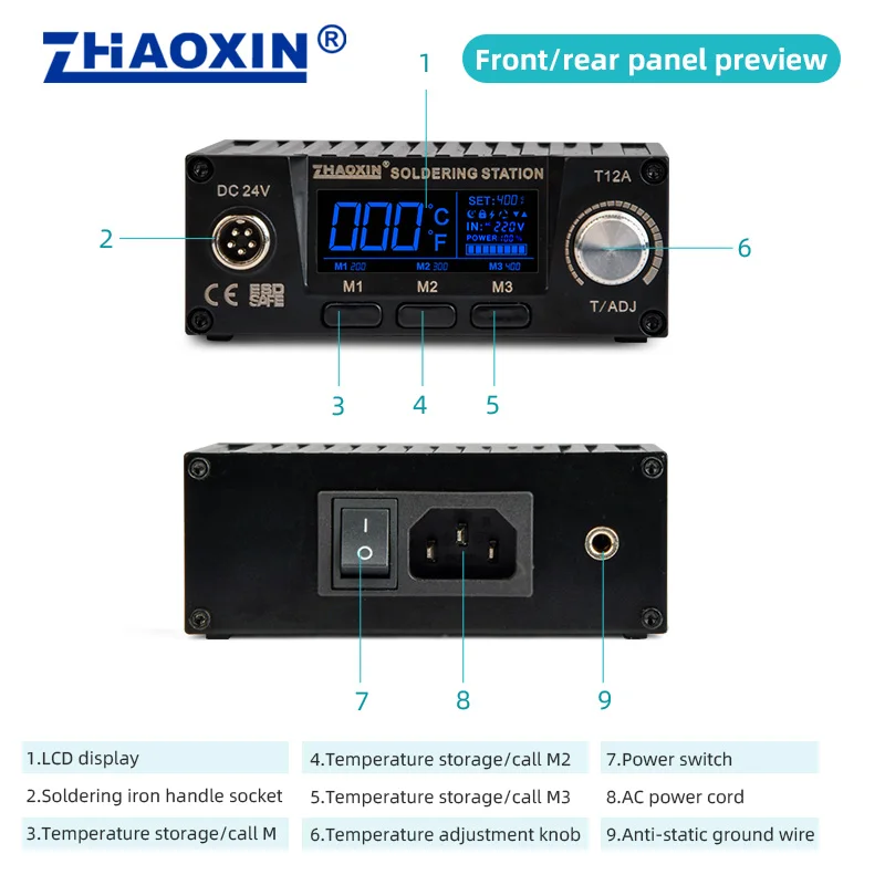 ZHAOXIN T12 Soldering Station 74W Quick Heating LCD Digital Display Electric Welding Iron Temperature Adjustable With Tip 6