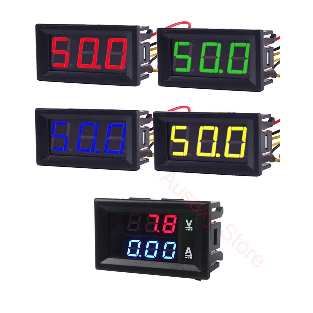 0.56inch Mini Digital Voltmeter Ammeter DC 100V 10A Voltmeter Current Meter Tester Blue+Red Dual LED Display Green Red Yellow